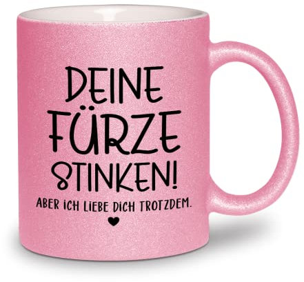 glitzertassen.de® | Deine Fürze stinken | Tasse mit Glitzer | Geschenkidee | Rosé
