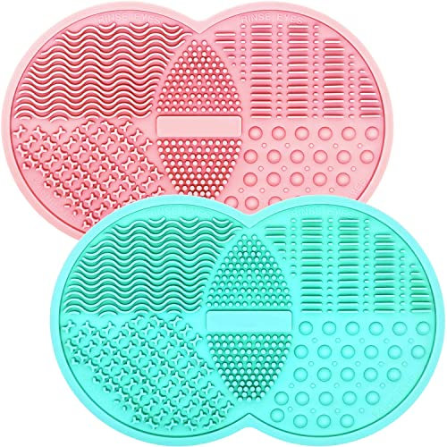 Tapis de nettoyage pour pinceaux de maquillage, éponge de maquillage en silicone, tampon de nettoyage pour pinceaux de maquillage, éponge de maquillage, houppette à poudre (rose et vert)