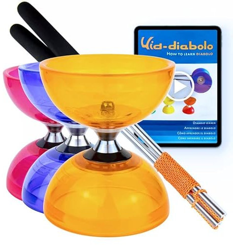 Juggle Dream Cyclone Quartz Diabolo Jonglierset – Freiläufer mit Kugellager Profi-Diabolo inkl. Aluminiumstäbe, Online-Lernvideo – Jonglierspielzeug (Orange)