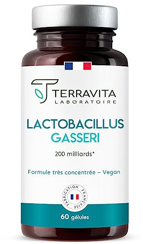 LACTOBACILLUS GASSERI | Ferments Lactiques Minceur | Souche Concentrée 200 Milliards/g | Flore Intestinale Digestion & Ballonnements | 60 Gélules Vegan Gastrorésistantes | Made in France | Terravita
