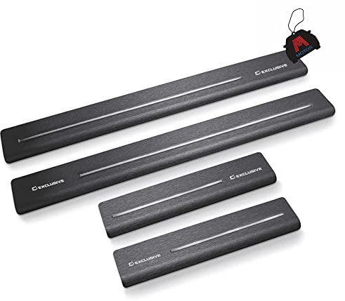 Satin noir&blanc Baguettes de seuil en acier inoxydable pour Renault Kangoo II 2008-2019 5 -porte. Confort de conduite accru grâce aux plaques de seuil résistantes aux acides - Protection contre les