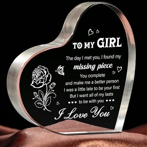 Christmas Anniversary Romantic Gifts for Her, Heart Shaped Acrylic I Love You Plaque Keepsake - Anniversary, Birthday, Christmas, Xmas Gifts for Her Girlfriend Fiancee GF