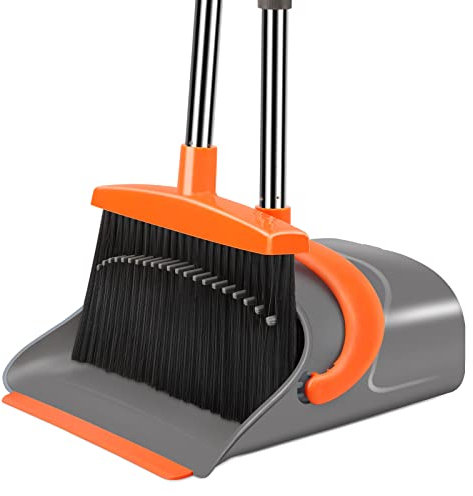Ivandar Long Handle Broom and Dustpan Combo for Home & Office, Orange, Sturdy & Adjustable, Hard Floor, Polypropylene Bristles, 2.7 lbs