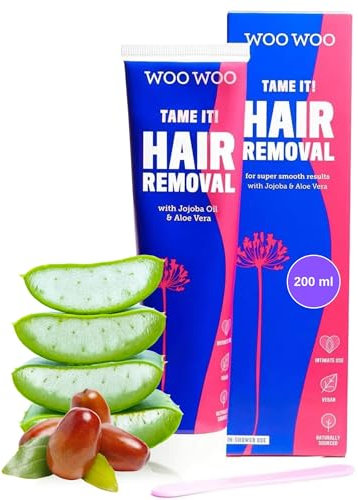 WooWoo Tame It! Natürliche Intim-Haarentfernungscreme - Schmerzfreie vegane Haarentferner für empfindliche Haut - Depilationscreme für Genitalbereich, Bikinizone, Beine & Po mit Aloe Vera - 200ml
