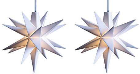 Novaliv 2X Weihnachtsstern LED Dekostern Klein 12cm Weiss mit Fernbedienung und Batteriefach für 3 AA Batterien 6h Timer für Innen & Aussen 3D Stern 18 Zackig Leuchtstern LED Lichterkette Weihnachten