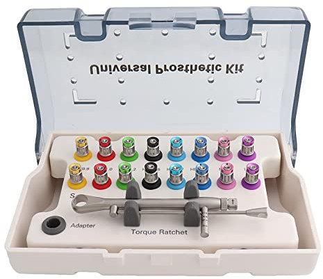 Fransande-Implant Torque Wrench Kit, Dental Restoration Tools, Universal Implant Torque Wrench Kit con 16pcs Cacciaviti Kit Protesico Colorato per Il Restauro Dell'impianto Dentale,Blue
