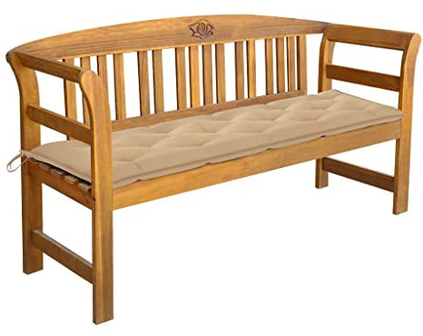 Gartenbank Friesenbank, Parkbank, Gartenbank mit Auflage 157 cm Massivholz Akazie Deko Blumenbank Ideal für Garten und Stadt Beige