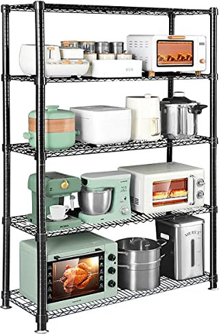 5 Scaffali di Stoccaggio di Livello, Unità di Scaffalatura di Stoccaggio Resistente Regolabile su 4 Ruote di Ruota, Scaffalatura di Utilità, Acciaio Metallo Organizer Wire Rack per Garage Dispensa Cu