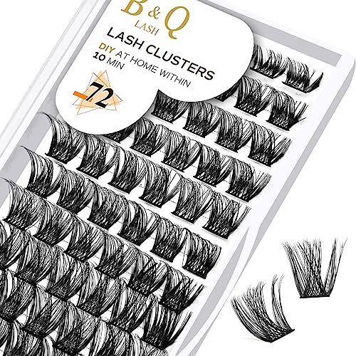 Lash Cluster C D Curl 72 Clusters B&Q Lash 12mm Individual Cluster Lashes Mega Volume Eyelash Clusters Soft Fluffy Cluster DIY Eyelash Extensions (B05-D-12mm)
