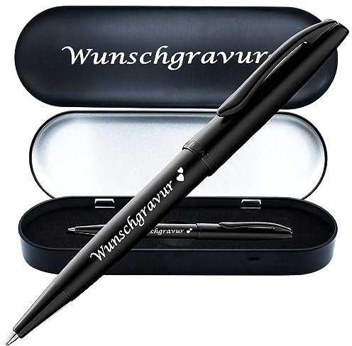 Juwelier Schönschmied PeIikan Kugelschreiber mit Gravur als Geschenk | inkl. Etui mit Wunschgravur (Platz für 10 Stifte) | Emoji Gravur | Kugelschreiber Jazz Noble Elegance Carbon Schwarz