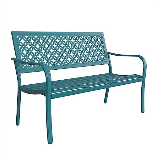 Gartenbank Outdoor-Terrassen-Freizeitbank, 2-Sitzer-Gartenbank aus rostfreiem Metall mit exquisit geschnitzter Rückenlehne for Veranda, Hinterhof-Rasen-Pool-Deck, 4 Farben Gartenmöbel (Color : A)