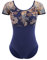 Damen Ballettanzug Ballettbody Sport Yoga Tanz Body Gymnastikanzug Trikot Kurzarm Bodysuit Blumenmuster Einteiler Mesh Turnanzug Gepolstert Rückenfrei Leotards Overall Ballett Bekleidung Dunkelblau XL