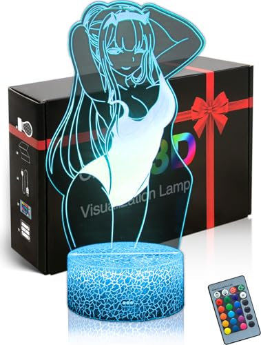 DAHEYMA 3D-Stimmungslampe, Illusion, Darling Franxx-Figur, LED, Anime-Nachtlicht, Manga-Tischlampe, 16 Farben, wechselt mit Fernbedienung, Geschenke für Urlaub, Schlafzimmer, Dekoration Nr. 2365