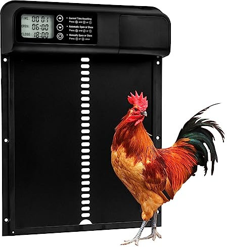Seutgjie Porte Automatique Poulailler avec Minuterie, Porte Poulailler Automatique Design Anti-pincement avec Écran LED, Porte Poulailler en Aluminium Fonctionne à Piles (Mise à Jour 3.0)