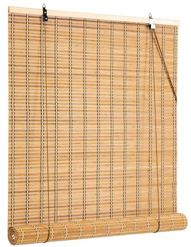 Store en Bambou,Store Enrouleur Bambou Naturel,Store Occultant en Bambou Exterieur,75% Protection Solaire Intimité Écran,Respirant/écologique,Personnalisable,Largeur x Hauteur (50cm x 110cm)