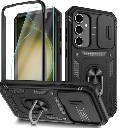 Handyhülle für Samsung Galaxy S23 FE Hülle (Unzerstörbar Stoßfestigkeit), Kameraschutz +360° Drehbarer Ständer +PC Bumper Schutzhülle Case S23 FE,Schwarz