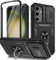 Handyhülle für Samsung Galaxy S23 FE Hülle (Unzerstörbar Stoßfestigkeit), Kameraschutz +360° Drehbarer Ständer +PC Bumper Schutzhülle Case S23 FE,Schwarz