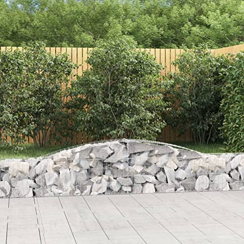 Gecheer Paniers à gabions arqués 2 pièce 400x30x40/60 cm Fer galvanisé, Mur à Gabion Clôture en Maille pour Jardin, Terrasse, Extérieur Décorative