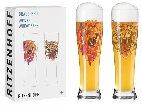 Ritzenhoff 3481011 Verre à bière blanche 500 ml - set de 2 - série Brauchzeit - 2 pièces avec motif animalier, impression numérique multicolore