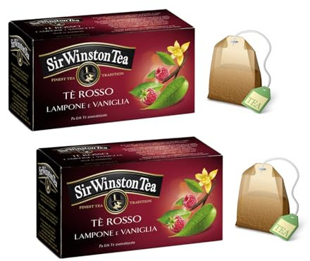 Sir Winston Tea® | Tè Rosso Lampone Vaniglia | Pu Erh Tè Aromi Vaniglia e Lampone - 2 x 20 Bustine (60 Gr) | Pu Erh Dolce Fruttato