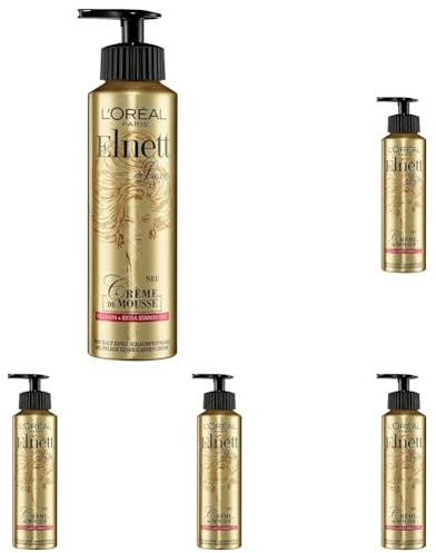 L'Oréal Paris Elnett Schaumfestiger für Volumen und extra starken Halt, Hitzeschutz & Styling, Crème de Mousse, 1 x 200 ml (Packung mit 5)