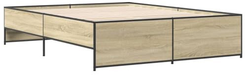 vidaXL Bettgestell Sonoma-Eiche 140x200 cm Holzwerkstoff und Metall