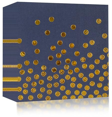 20 Stück Blau und Gold Geburtstag Servietten 33x33 cm Party Servietten Papier Goldfolie Biologisch Abbauba Papierserviette Deko für Junge Mädchen Geburtstag Party Deko