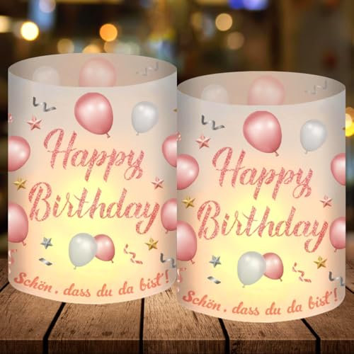 12 Windlicht Tischdeko Geburtstag, Happy Birthday Mädchen, Rosegold Deko, Schön DASS Du Da Bist, Geeignet für Teelichter oder Kerzen