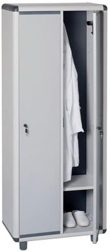 VIRSUS Mobile Spogliatoio a 2 ANTE in PVC di colore Grigio, Misura 72x39x175 cm, Armadietto con serratura a chiave, ganci appendiabiti, piedini antiscivolo, Made in Italy -1912