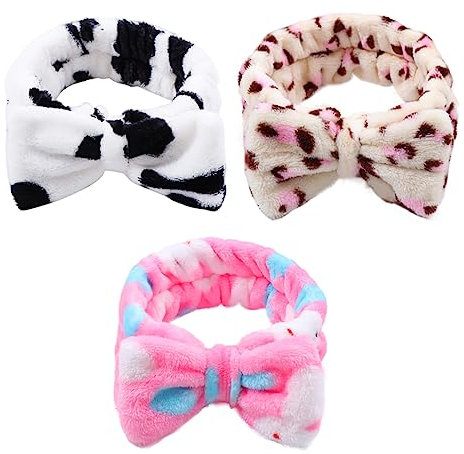 MAGICLULU Elastisches Haarband mit Schleife 3 Stück-pack aus Weichem Gewebe Niedliches Bowknot Gesichtsstirnband zum Make Up und Kosmetik Hautverträglich für Gesichtsreinigung und Spa