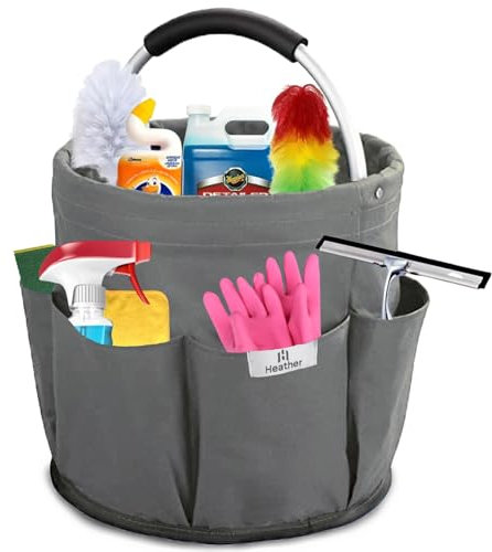 heather UK Cleaning Bucket Organiser Caddy Cushioned Bag for Cleaning Products Organiser. Collapsible Under Sink Storage Organiser Cleaning Caddy with Handle Cleaning Buckets Soft Grip (Grey)