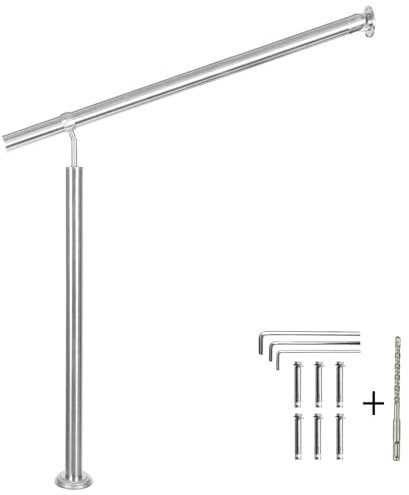 FINEUNAN Edelstahl Eingangsgeländer für Treppen Brüstung Balkon - Wandhandlauf Wandhalterung - Innen und Außen Handlauf Geländer Treppengeländer Edelstahl (100x90 cm)