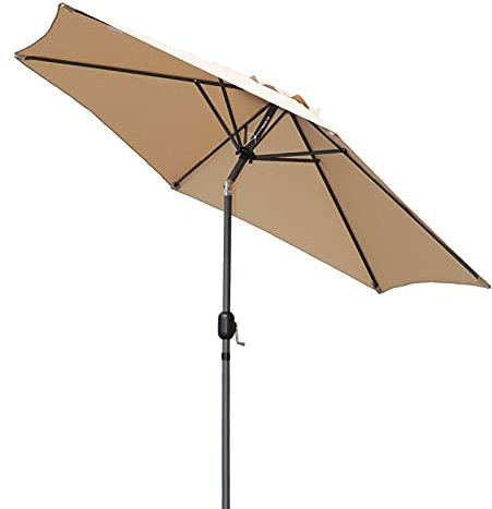 ASumPio 2,7 M Gartensonnenschirm, Neigbarer Sonnenschutz Mit Kurbel Und Uv-Schutz, Kompakter Outdoor-Tischsonnenschirm Für Terrasse, Garten, Strand, Pool Und Terrasse (3 Khaki)