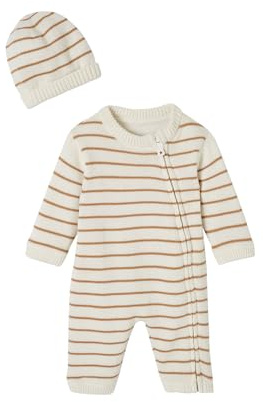Vertbaudet Baby-Set aus gestreiftem Strick: Overall & Mütze