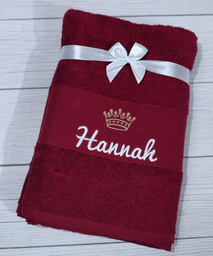 BotoHome Personalisiertes Handtuch Weinrot 50x100 cm Mit Namen & Motiv Bestickt 100% Baumwolle, Oeko-TEX Zertifiziert, weich & saugstark Edles Geschenk für jeden Anlass (Weinrot, 50 x 100 cm + Motiv)