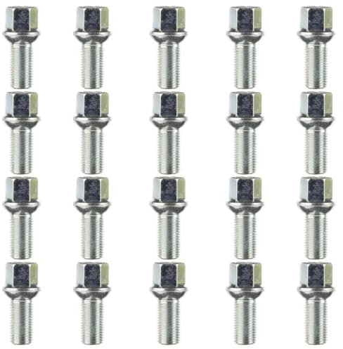 RYBO Alloy Wheel Bolts - M14 x 1.5, 27mm Thread, 17mm Hex | Replacement Bolt Kit for Audi & Volkswagen Car Models | Car Accessories (Silver, Set of 20)