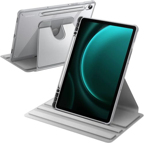 A-BEAUTY Funda Giratoria Compatible con Samsung Galaxy Tab S9 FE 10.9 Pulgadas / S9 11 Pulgadas 2023 con Soporte para S Pen, Carcasa Respaldo Clara, Auto-Sueño/Estela, Gris