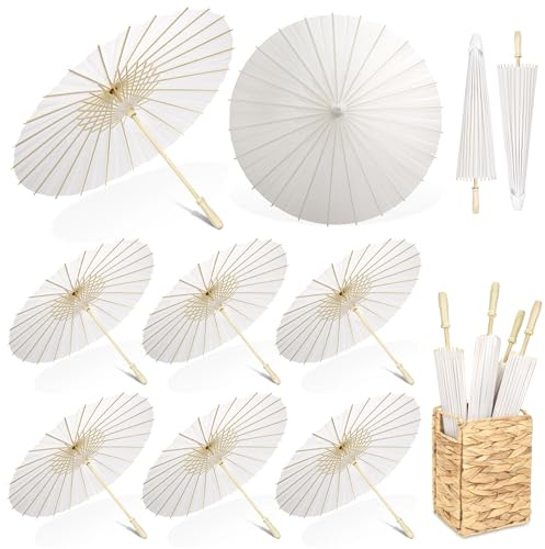 Aodaer 6 Stück weißer Papierschirm 50,9 cm Papier dekorativ chinesischer japanischer Sonnenschirm Regenschirm Handwerk Vintage DIY Malerei Dekor Papier Dankeskarte Hochzeit Gefallen für Hochzeit