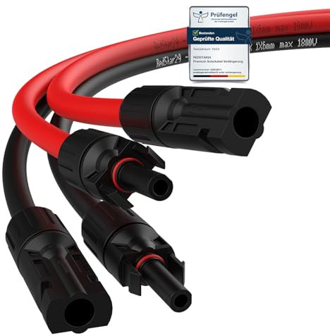 RedStar24 Solarkabel Verlängerung 4mm² - 6mm² - 1/2/3/5/10/15/20/25m - UV-beständig, Photovoltaik Kabel, PV Kabel, Solar Verlängerungskabel IP68 für Solarpanel - langlebig (6mm²1M)
