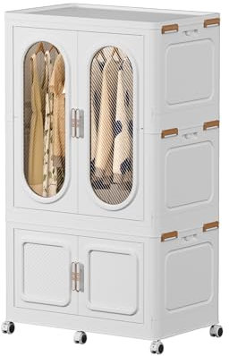 MECOLOR Faltbarer tragbarer Kleiderschrank Cube Storage Unit mit Tren und Kleiderbgeln, Aufbewahrung Organizer mit Rollen, Schlafzimmermbel, Wei, 84 cm (W) x 53 (L) x 144 (H), PL84-HC