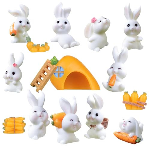 Bluelves 15 Stück Miniatur Kaninchen Ornamente,Hase Skulptur Osterdeko,Mini Osterhase Deko,Harz Miniatur Bunny Figur für Ostern Micro Landschaft Dekoration Kinder Geburtstag Geschenk