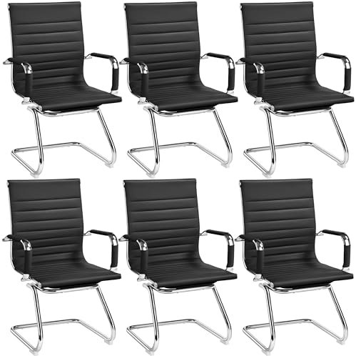 Yaheetech Besucherstuhl Konferenzstühle freischwinger stühle mit armlehne Bürostühle Esszimmerstuhl 6 Stück für Konferenz-Raum/Wartezimmer/Büro/Esszimmer Schwarz