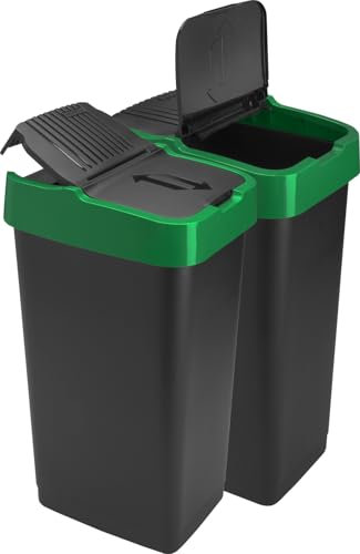 LAVV HOUSEWARES LTD Double Plastic Indoor Recycling Bin with Swing Lid Top Colour Coded (Green, 2 x 60L)