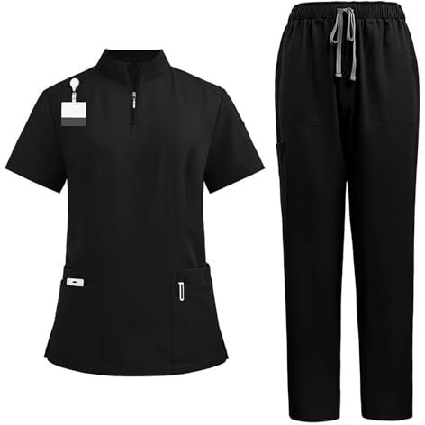boseucn Pflege Kleidung Herren Set Unisex Kasack Zweiteiler Reißverschluss Kurzarm Tshirt + Lang Hose mit Kordelzug Schrubb Set Einfarbig Schnelltrocknend Arbeitskleidung mit Vielen Taschen Uniform