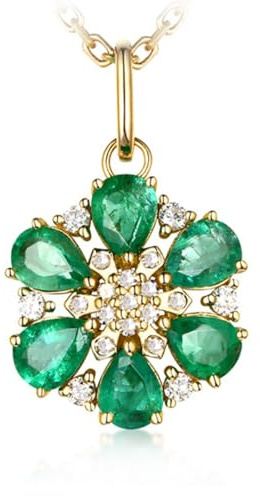 Bishilin Gold Kette 750 Echtgold, Damen Halskette Anhänger Blumen mit Smaragd 1.2ct Hochzeit Kette Gold 45CM für Frauen