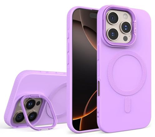 HAMEXLN Silicone Custodia per iPhone 16 PRO Max/16 Pro/16 Plus/16, Ultra Sottile Magnetica Cover Compatibile con Ricarica Wireless Cavalletto Cover,Rosa,16 PRO Max