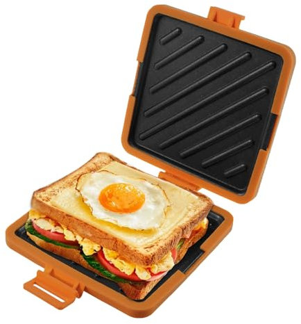 Microwave Toastie Sandwich Maker Wireless Toastie Maker Silicone Microwaveable Cookware Nonstick Plates Heatwave Technology for Cooking Delicious Crispy Sandwiches (Orange)