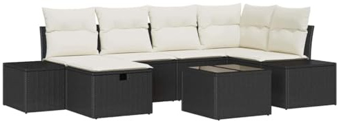 vidaXL Garten-Sofa-Set 7 pcs Schwarz 55 x 62 x 69 cm Poly Rattan, Moderner modularer Sofa-Set, wetterfestes Lounge-Möbel, entspannender Gartenbereich, Flexible Rattan-Sitze