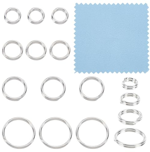 HOBBIESAY 16 Stücke 4 Größen 925 Sterlingsilber Split Jump Ring Mit Poliertuch Doppelschlaufen Schmuckringe Offene Ringe 4mm 5mm 6mm 8mm Für Damen DIY Schmuckherstellung Bastelzubehör