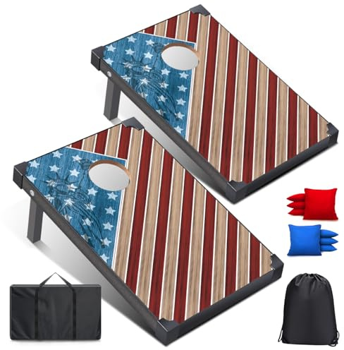 Cornhole Spiel Verordnung Größe 91cmx60cm, Sackloch Spiel mit Corn Hole Spiel mit 2 Boards, 8 Wurfbeuteln und Transporttasche Cornhole Spiel für Strand Erwachsene Wurfspiel Corn Hole (CH56)
